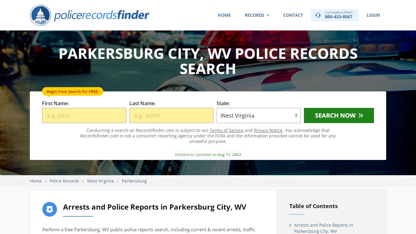 PARKERSBURG CITY, WV POLICE RECORDS SEARCH