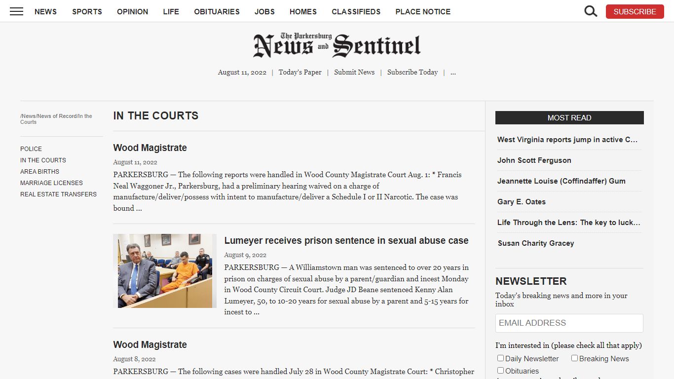 In the Courts | News, Sports, Jobs - News and Sentinel